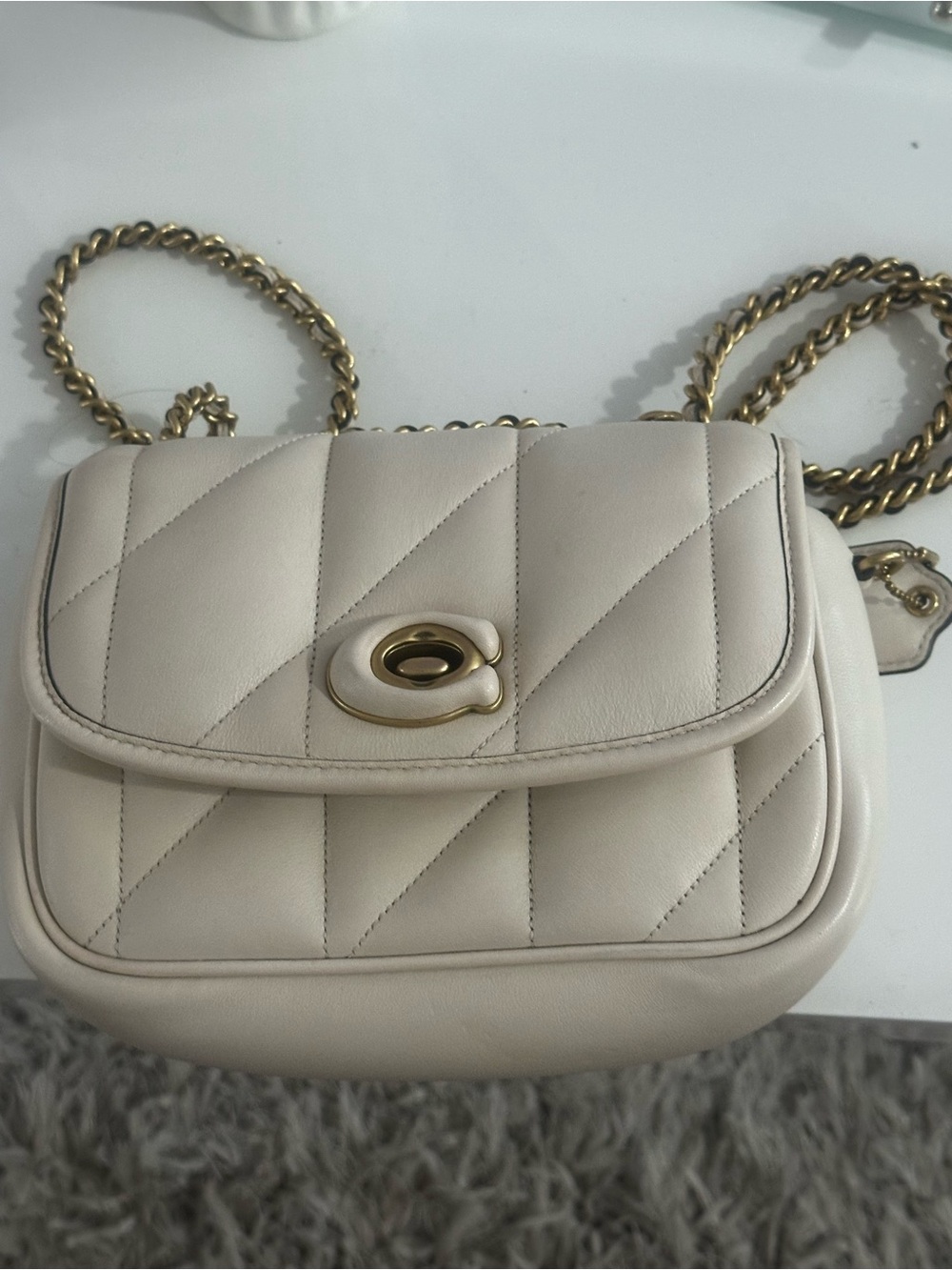 Coach Cream Quilted Crossbody with Gold Chain